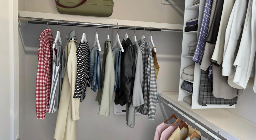 a closet with a variety of clothes