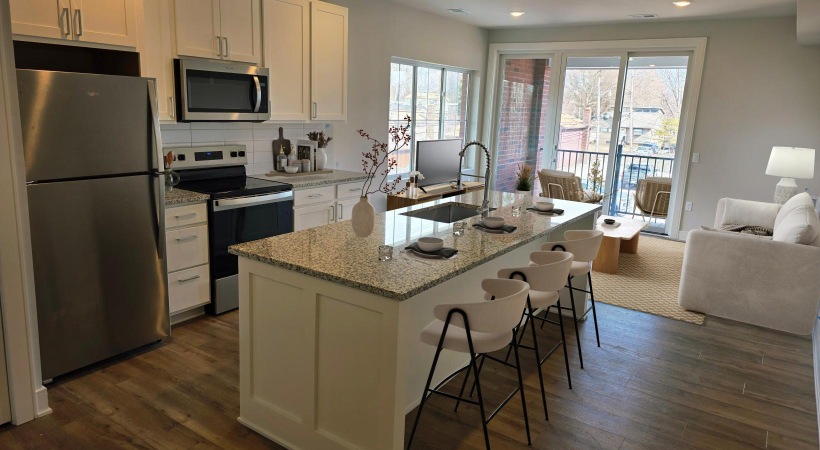 a kitchen with a large island